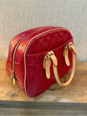 Louis Vuitton Vernis Alma BB Satchel in Red with Natural Trim